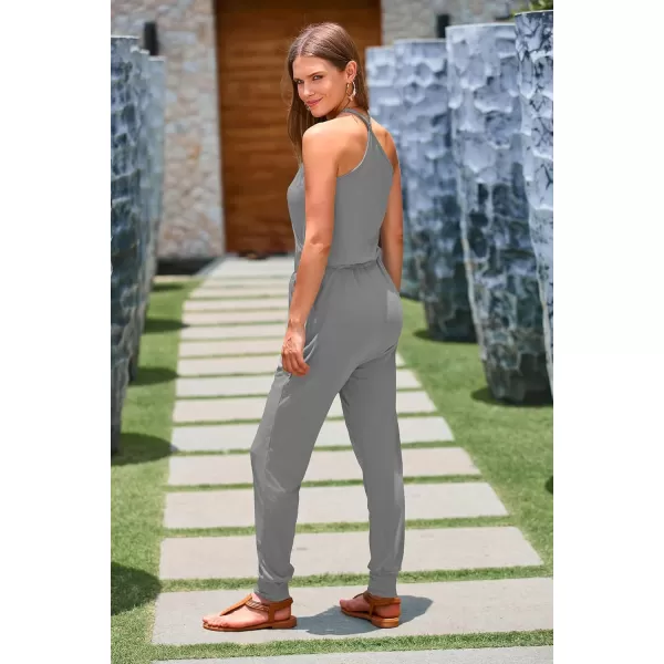 imagePRETTYGARDEN Womens Summer Casual Jumpsuits Wrap V Neck Sleeveless One Piece Pants Romper with PocketsLight Grey