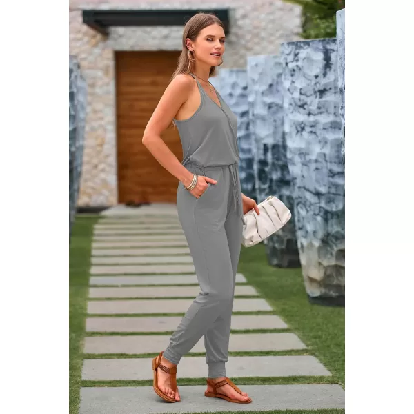 imagePRETTYGARDEN Womens Summer Casual Jumpsuits Wrap V Neck Sleeveless One Piece Pants Romper with PocketsLight Grey