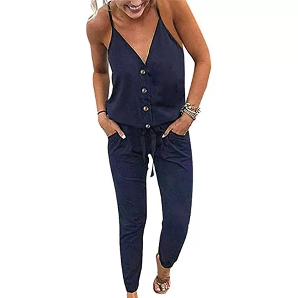 imagePRETTYGARDEN Womens Summer Casual Jumpsuits Wrap V Neck Sleeveless One Piece Pants Romper with PocketsSolid Navy
