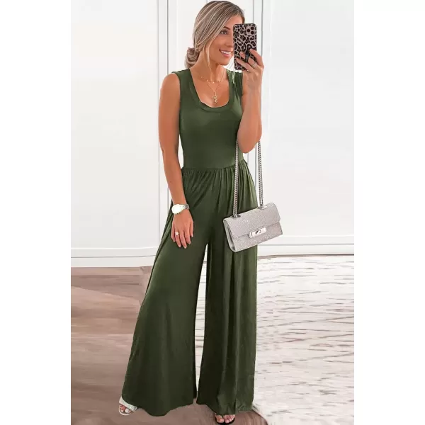 imagePRETTYGARDEN Womens Summer Sleeveless Tank Jumpsuits High Waist Low Cut Casual Scoop Neck Fit And Flare Long Pants RompersArmy Green