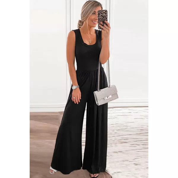 imagePRETTYGARDEN Womens Summer Sleeveless Tank Jumpsuits High Waist Low Cut Casual Scoop Neck Fit And Flare Long Pants RompersBlack