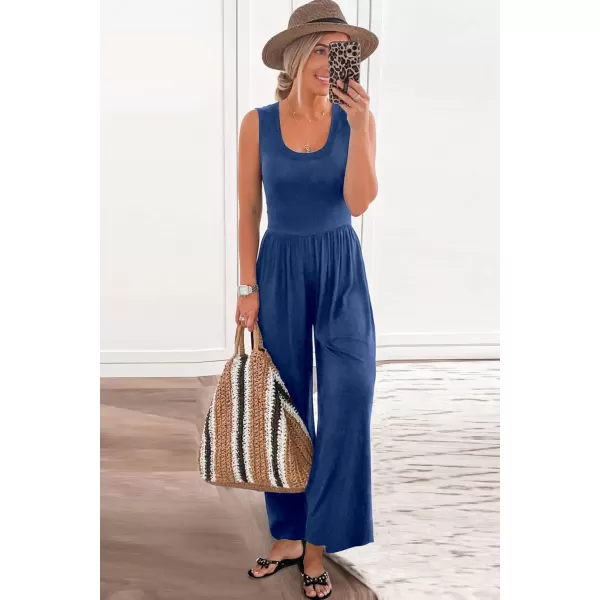 imagePRETTYGARDEN Womens Summer Sleeveless Tank Jumpsuits High Waist Low Cut Casual Scoop Neck Fit And Flare Long Pants RompersBlue