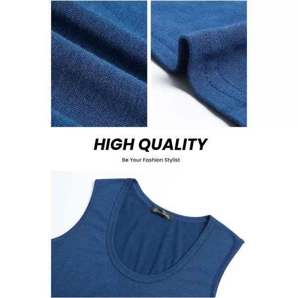 imagePRETTYGARDEN Womens Summer Sleeveless Tank Jumpsuits High Waist Low Cut Casual Scoop Neck Fit And Flare Long Pants RompersBlue