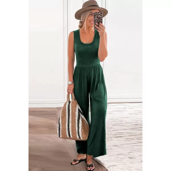 imagePRETTYGARDEN Womens Summer Sleeveless Tank Jumpsuits High Waist Low Cut Casual Scoop Neck Fit And Flare Long Pants RompersDark Green
