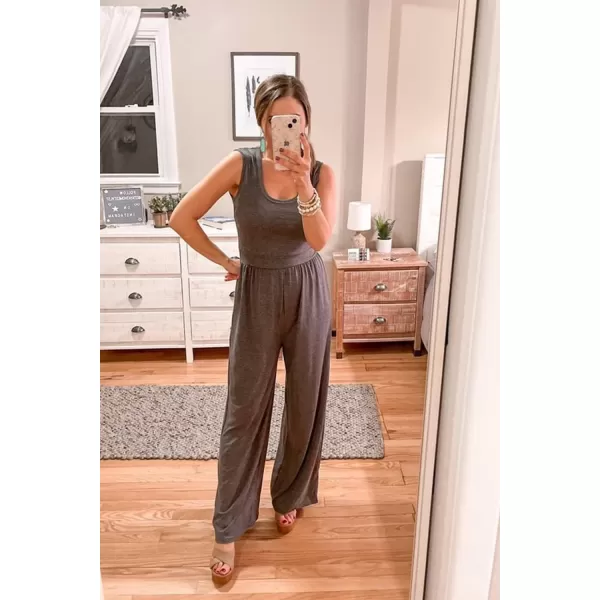imagePRETTYGARDEN Womens Summer Sleeveless Tank Jumpsuits High Waist Low Cut Casual Scoop Neck Fit And Flare Long Pants RompersDark Grey