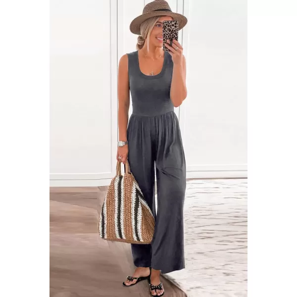 imagePRETTYGARDEN Womens Summer Sleeveless Tank Jumpsuits High Waist Low Cut Casual Scoop Neck Fit And Flare Long Pants RompersDark Grey
