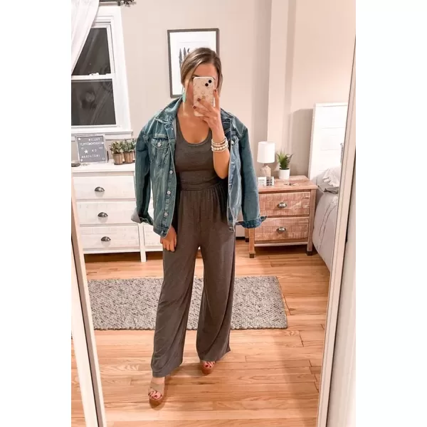 imagePRETTYGARDEN Womens Summer Sleeveless Tank Jumpsuits High Waist Low Cut Casual Scoop Neck Fit And Flare Long Pants RompersDark Grey