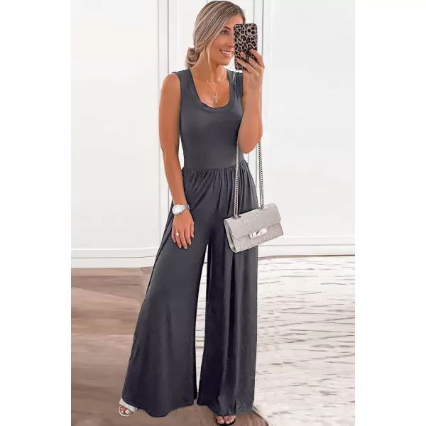 imagePRETTYGARDEN Womens Summer Sleeveless Tank Jumpsuits High Waist Low Cut Casual Scoop Neck Fit And Flare Long Pants RompersDark Grey