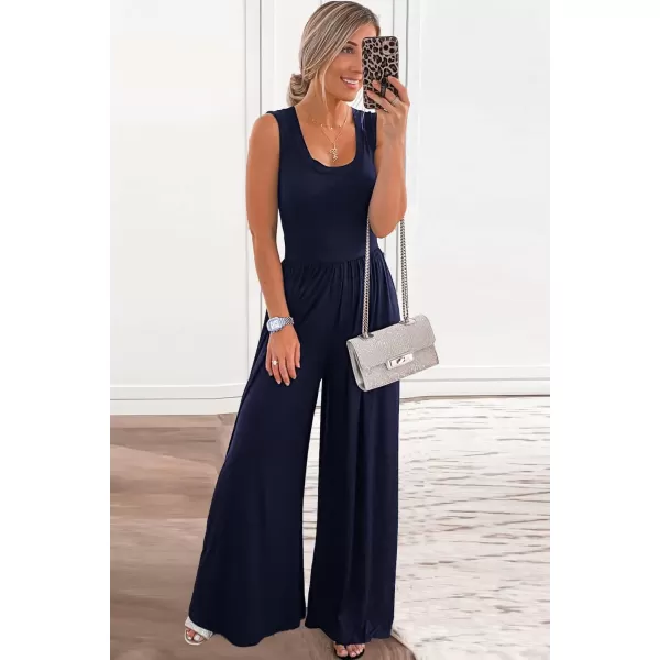 imagePRETTYGARDEN Womens Summer Sleeveless Tank Jumpsuits High Waist Low Cut Casual Scoop Neck Fit And Flare Long Pants RompersNavy