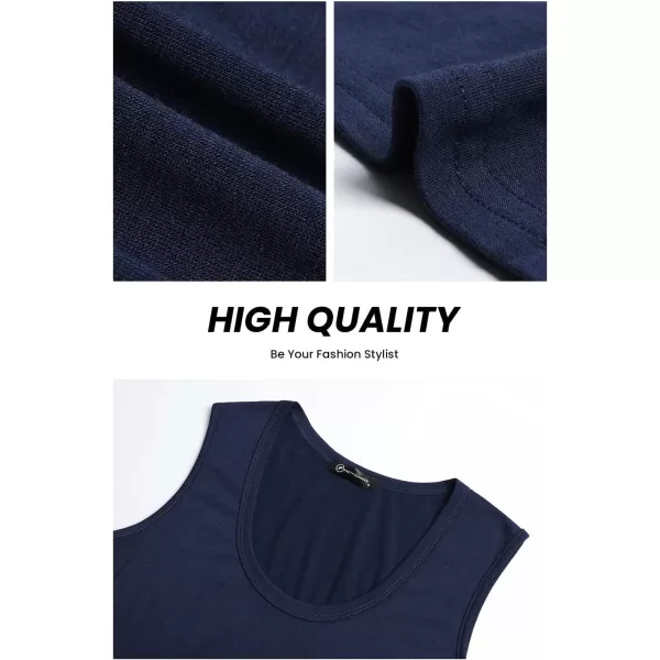 imagePRETTYGARDEN Womens Summer Sleeveless Tank Jumpsuits High Waist Low Cut Casual Scoop Neck Fit And Flare Long Pants RompersNavy