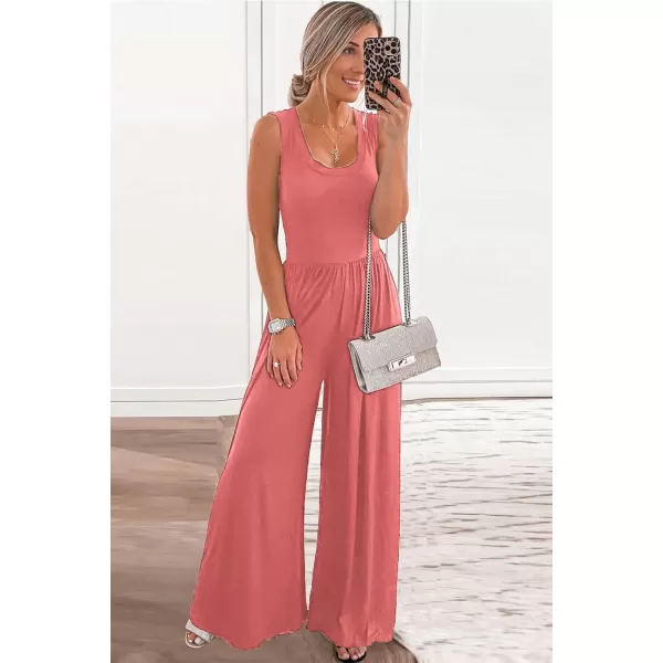 imagePRETTYGARDEN Womens Summer Sleeveless Tank Jumpsuits High Waist Low Cut Casual Scoop Neck Fit And Flare Long Pants RompersPink