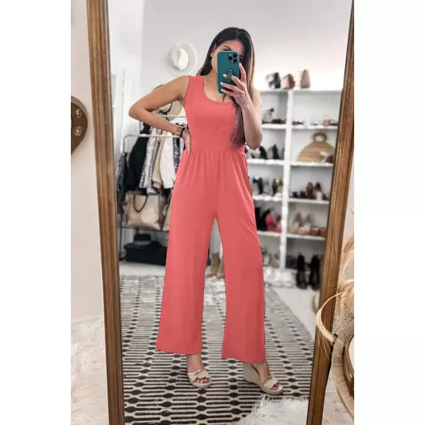 imagePRETTYGARDEN Womens Summer Sleeveless Tank Jumpsuits High Waist Low Cut Casual Scoop Neck Fit And Flare Long Pants RompersPink
