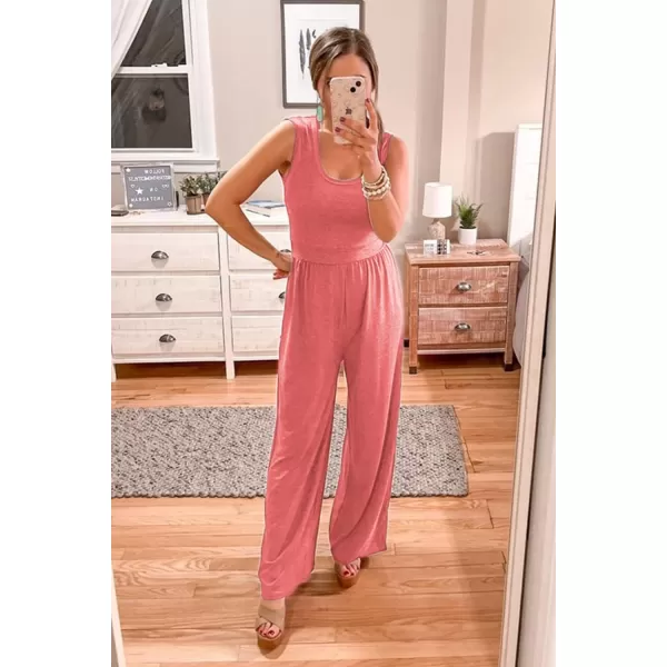 imagePRETTYGARDEN Womens Summer Sleeveless Tank Jumpsuits High Waist Low Cut Casual Scoop Neck Fit And Flare Long Pants RompersPink