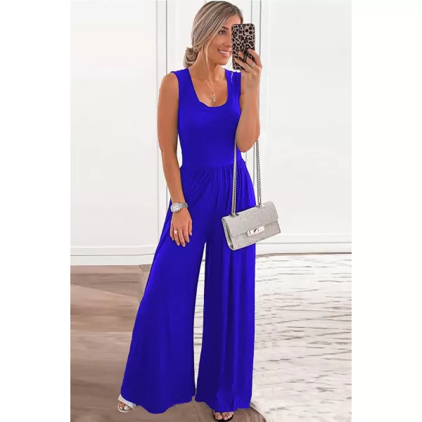 imagePRETTYGARDEN Womens Summer Sleeveless Tank Jumpsuits High Waist Low Cut Casual Scoop Neck Fit And Flare Long Pants RompersRoyal Blue