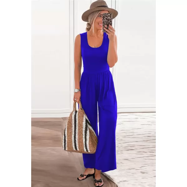 imagePRETTYGARDEN Womens Summer Sleeveless Tank Jumpsuits High Waist Low Cut Casual Scoop Neck Fit And Flare Long Pants RompersRoyal Blue
