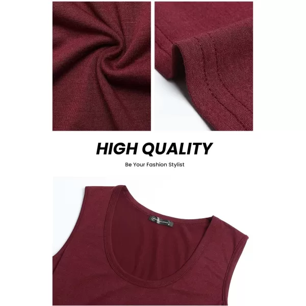 imagePRETTYGARDEN Womens Summer Sleeveless Tank Jumpsuits High Waist Low Cut Casual Scoop Neck Fit And Flare Long Pants RompersWine Red