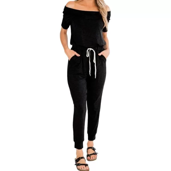 imagePRETTYGARDEN Womens Casual Sleeveless Solid Jumpsuit Crewneck Drawstring Waist Stretchy Long Pants RomperBlack