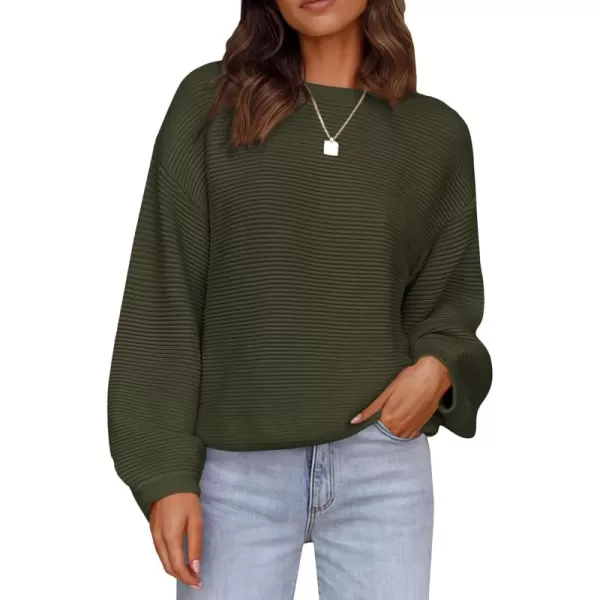 imagePRETTYGARDEN Womens Fall Sweaters 2024 Casual Loose Crewneck Ribbed Long Sleeve Top Knit Pullover SweaterArmy Green