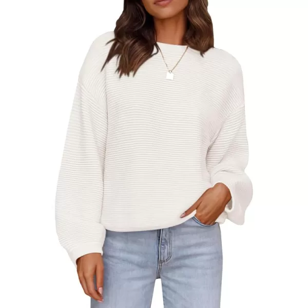 imagePRETTYGARDEN Womens Fall Sweaters 2024 Casual Loose Crewneck Ribbed Long Sleeve Top Knit Pullover SweaterBeige White