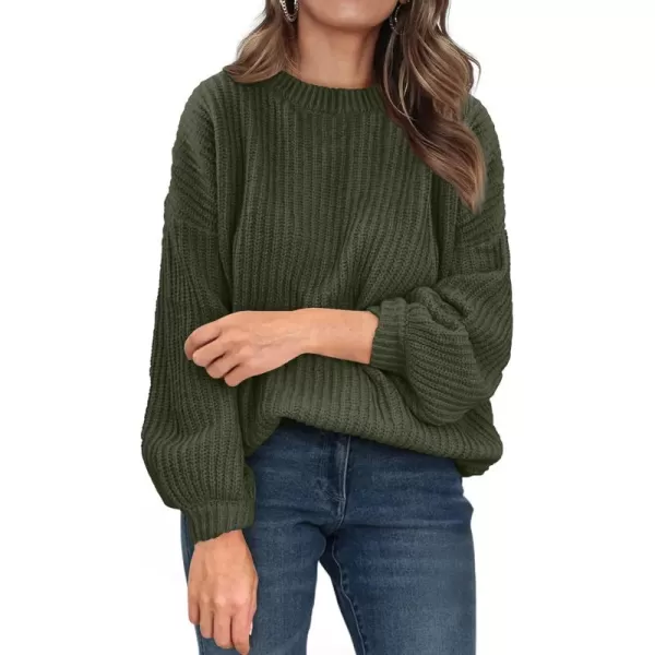 imagePRETTYGARDEN Womens Fashion Sweater Long Sleeve Casual Ribbed Knit Winter Clothes Pullover Sweaters Blouse TopArmy Green