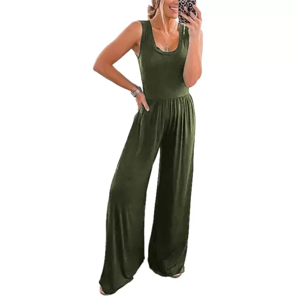 imagePRETTYGARDEN Womens Summer Sleeveless Tank Jumpsuits High Waist Low Cut Casual Scoop Neck Fit And Flare Long Pants RompersArmy Green