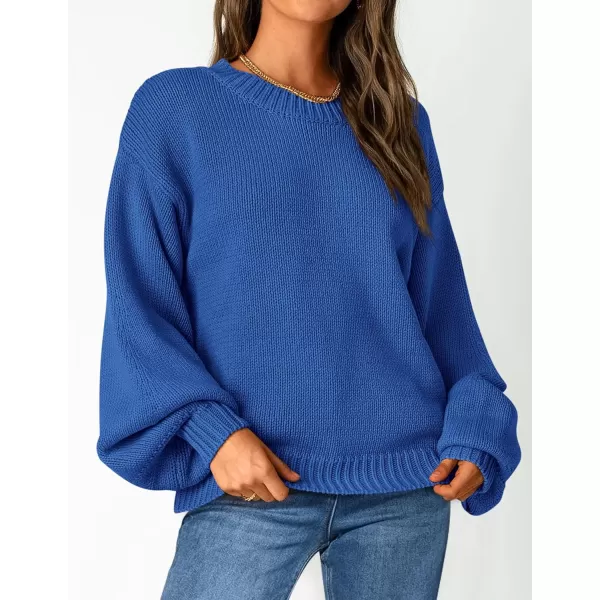 imagePRETTYGARDEN Womens 2024 Fall Chunky Knit Sweater Casual Long Lantern Sleeve Crewneck Pullover Jumper TopsBlue