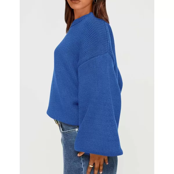 imagePRETTYGARDEN Womens 2024 Fall Chunky Knit Sweater Casual Long Lantern Sleeve Crewneck Pullover Jumper TopsBlue