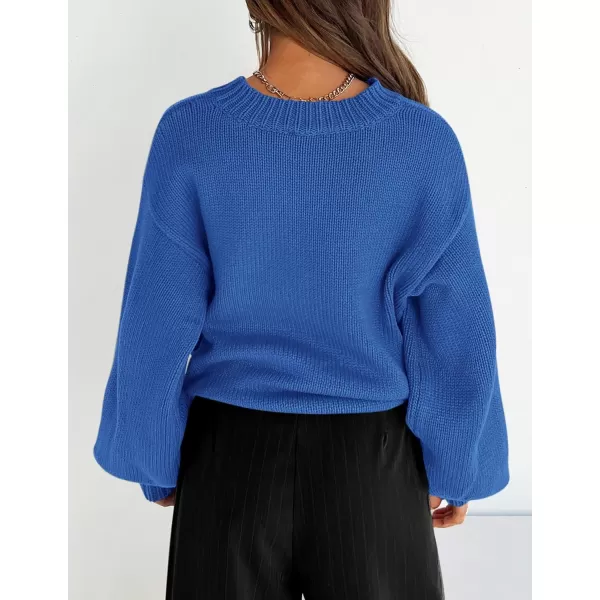 imagePRETTYGARDEN Womens 2024 Fall Chunky Knit Sweater Casual Long Lantern Sleeve Crewneck Pullover Jumper TopsBlue