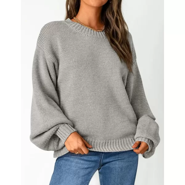 imagePRETTYGARDEN Womens 2024 Fall Chunky Knit Sweater Casual Long Lantern Sleeve Crewneck Pullover Jumper TopsGrey