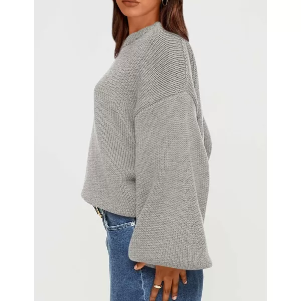 imagePRETTYGARDEN Womens 2024 Fall Chunky Knit Sweater Casual Long Lantern Sleeve Crewneck Pullover Jumper TopsGrey