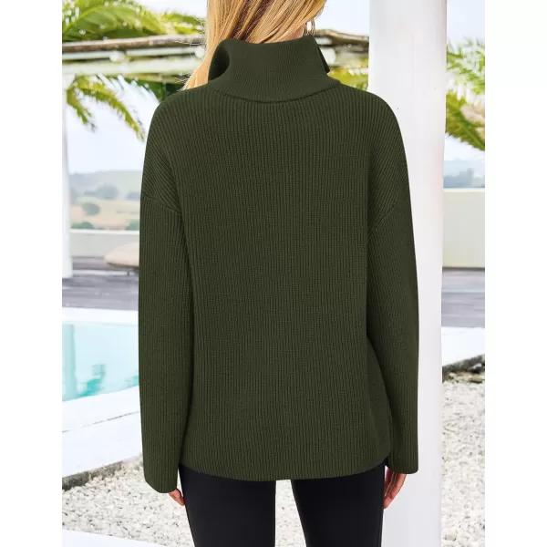 imagePRETTYGARDEN Womens 2024 Fall Chunky Knit Sweaters Long Sleeve Collared Quarter Zip Pullover Jumper TopsArmy Green
