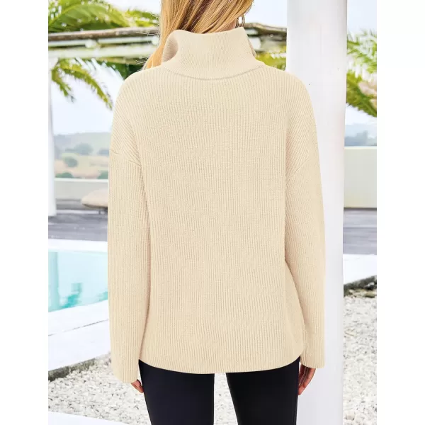 imagePRETTYGARDEN Womens 2024 Fall Chunky Knit Sweaters Long Sleeve Collared Quarter Zip Pullover Jumper TopsBeige