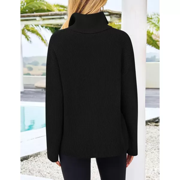 imagePRETTYGARDEN Womens 2024 Fall Chunky Knit Sweaters Long Sleeve Collared Quarter Zip Pullover Jumper TopsBlack