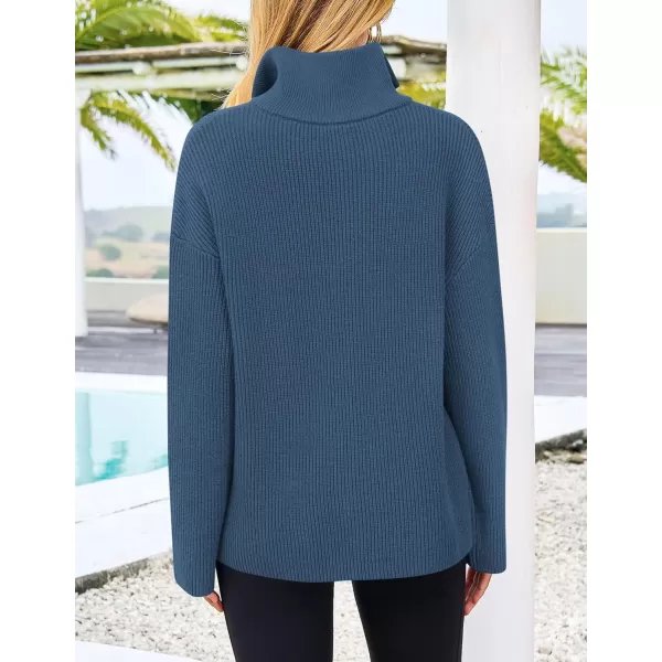 imagePRETTYGARDEN Womens 2024 Fall Chunky Knit Sweaters Long Sleeve Collared Quarter Zip Pullover Jumper TopsBlue
