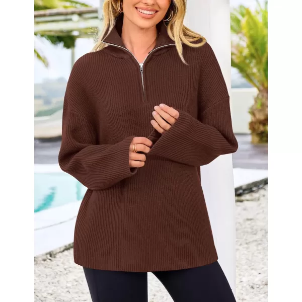 imagePRETTYGARDEN Womens 2024 Fall Chunky Knit Sweaters Long Sleeve Collared Quarter Zip Pullover Jumper TopsCoffee