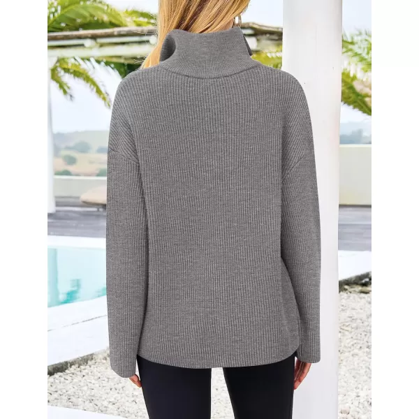 imagePRETTYGARDEN Womens 2024 Fall Chunky Knit Sweaters Long Sleeve Collared Quarter Zip Pullover Jumper TopsGrey