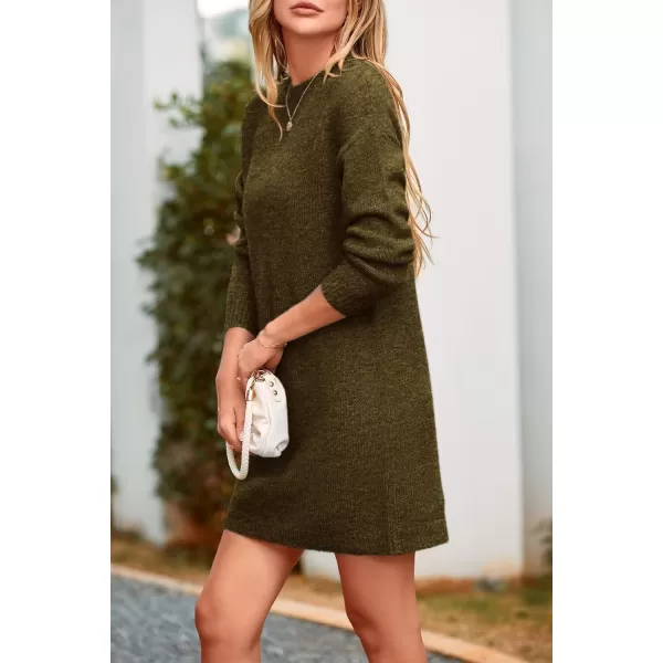 imagePRETTYGARDEN Womens 2024 Fall Knit Pullover Sweaters Long Sleeve Crewneck Oversized Loose Short Sweater DressArmy Green