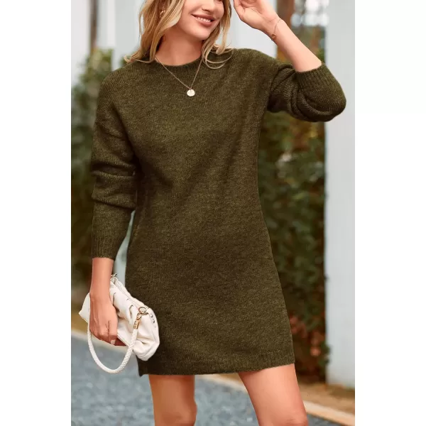 imagePRETTYGARDEN Womens 2024 Fall Knit Pullover Sweaters Long Sleeve Crewneck Oversized Loose Short Sweater DressArmy Green