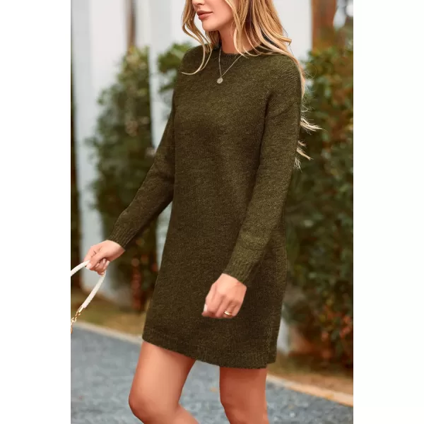 imagePRETTYGARDEN Womens 2024 Fall Knit Pullover Sweaters Long Sleeve Crewneck Oversized Loose Short Sweater DressArmy Green