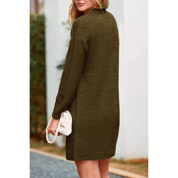 imagePRETTYGARDEN Womens 2024 Fall Knit Pullover Sweaters Long Sleeve Crewneck Oversized Loose Short Sweater DressArmy Green