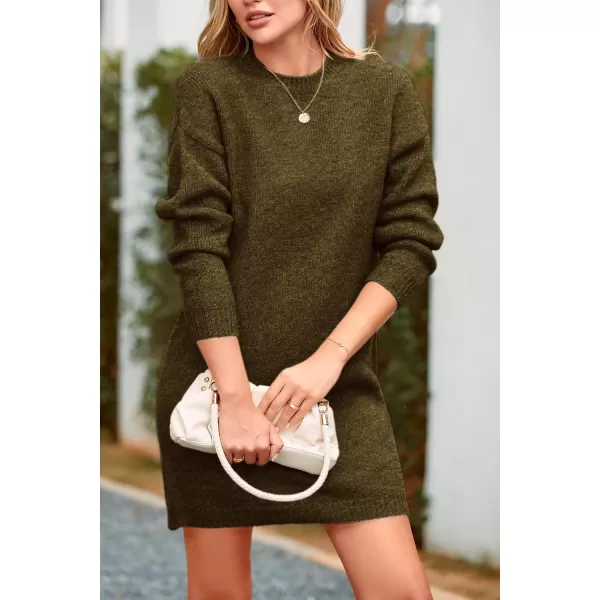 imagePRETTYGARDEN Womens 2024 Fall Knit Pullover Sweaters Long Sleeve Crewneck Oversized Loose Short Sweater DressArmy Green