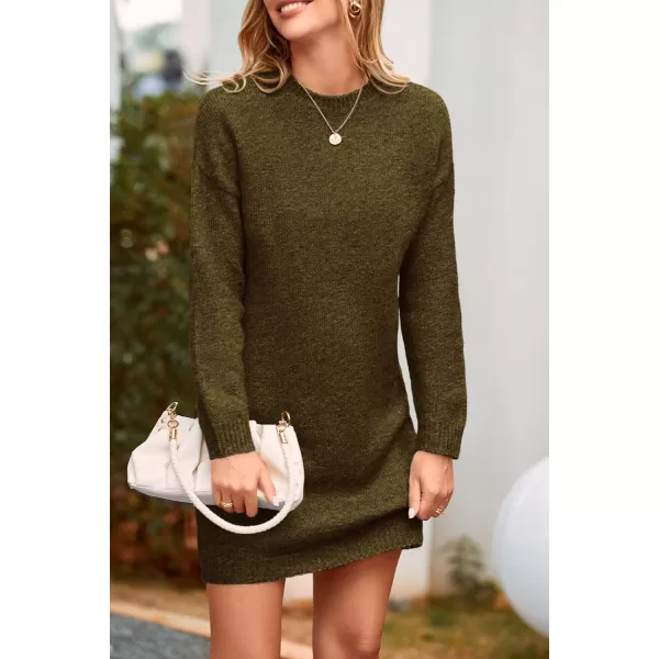 imagePRETTYGARDEN Womens 2024 Fall Knit Pullover Sweaters Long Sleeve Crewneck Oversized Loose Short Sweater DressArmy Green