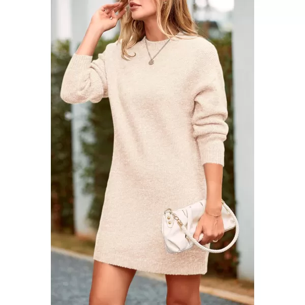 imagePRETTYGARDEN Womens 2024 Fall Knit Pullover Sweaters Long Sleeve Crewneck Oversized Loose Short Sweater DressBeige