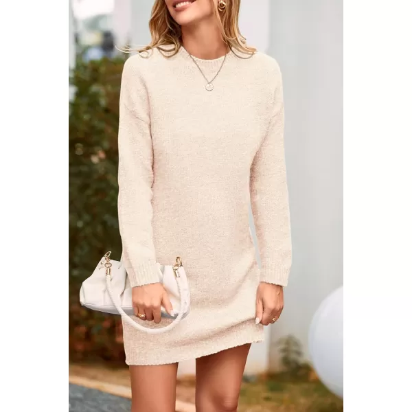 imagePRETTYGARDEN Womens 2024 Fall Knit Pullover Sweaters Long Sleeve Crewneck Oversized Loose Short Sweater DressBeige
