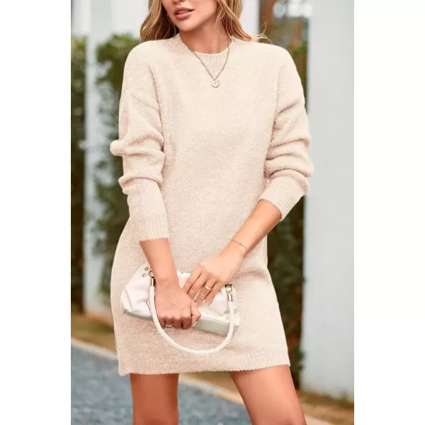 imagePRETTYGARDEN Womens 2024 Fall Knit Pullover Sweaters Long Sleeve Crewneck Oversized Loose Short Sweater DressBeige