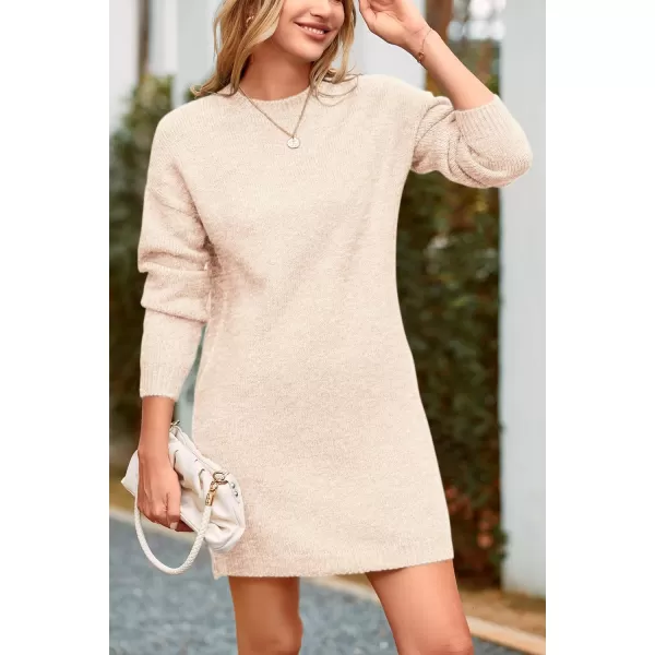 imagePRETTYGARDEN Womens 2024 Fall Knit Pullover Sweaters Long Sleeve Crewneck Oversized Loose Short Sweater DressBeige