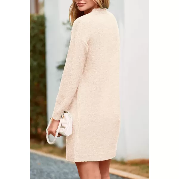 imagePRETTYGARDEN Womens 2024 Fall Knit Pullover Sweaters Long Sleeve Crewneck Oversized Loose Short Sweater DressBeige