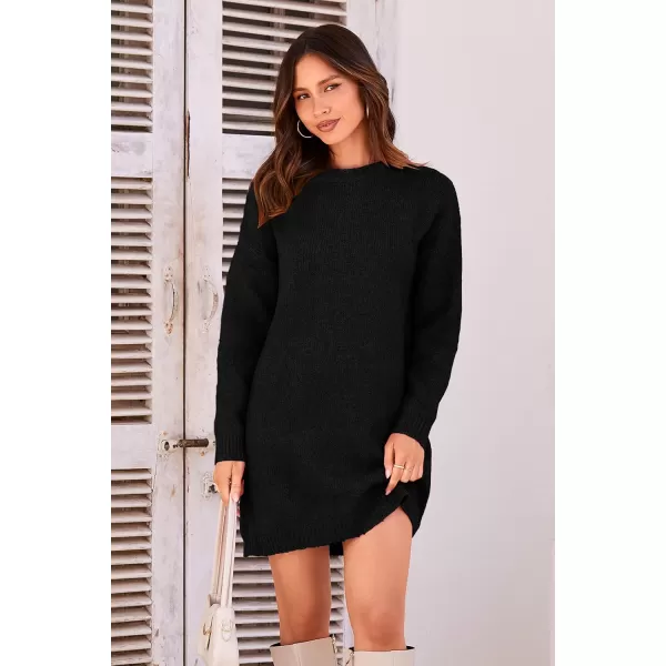 imagePRETTYGARDEN Womens 2024 Fall Knit Pullover Sweaters Long Sleeve Crewneck Oversized Loose Short Sweater DressBlack