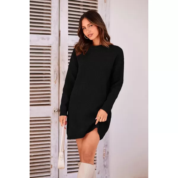imagePRETTYGARDEN Womens 2024 Fall Knit Pullover Sweaters Long Sleeve Crewneck Oversized Loose Short Sweater DressBlack