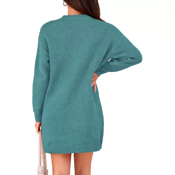 imagePRETTYGARDEN Womens 2024 Fall Knit Pullover Sweaters Long Sleeve Crewneck Oversized Loose Short Sweater DressBlue Green